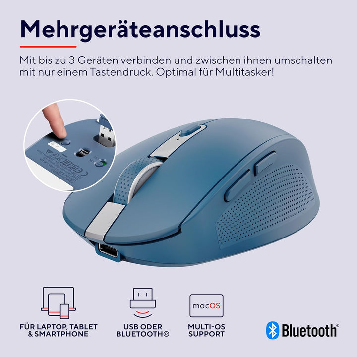 Trust Ozaa Leise Kabellose Maus Bluetooth + 2.4GHz, Kompakte Mehrgeräte Funkmaus, 60% Recyclingkunst
