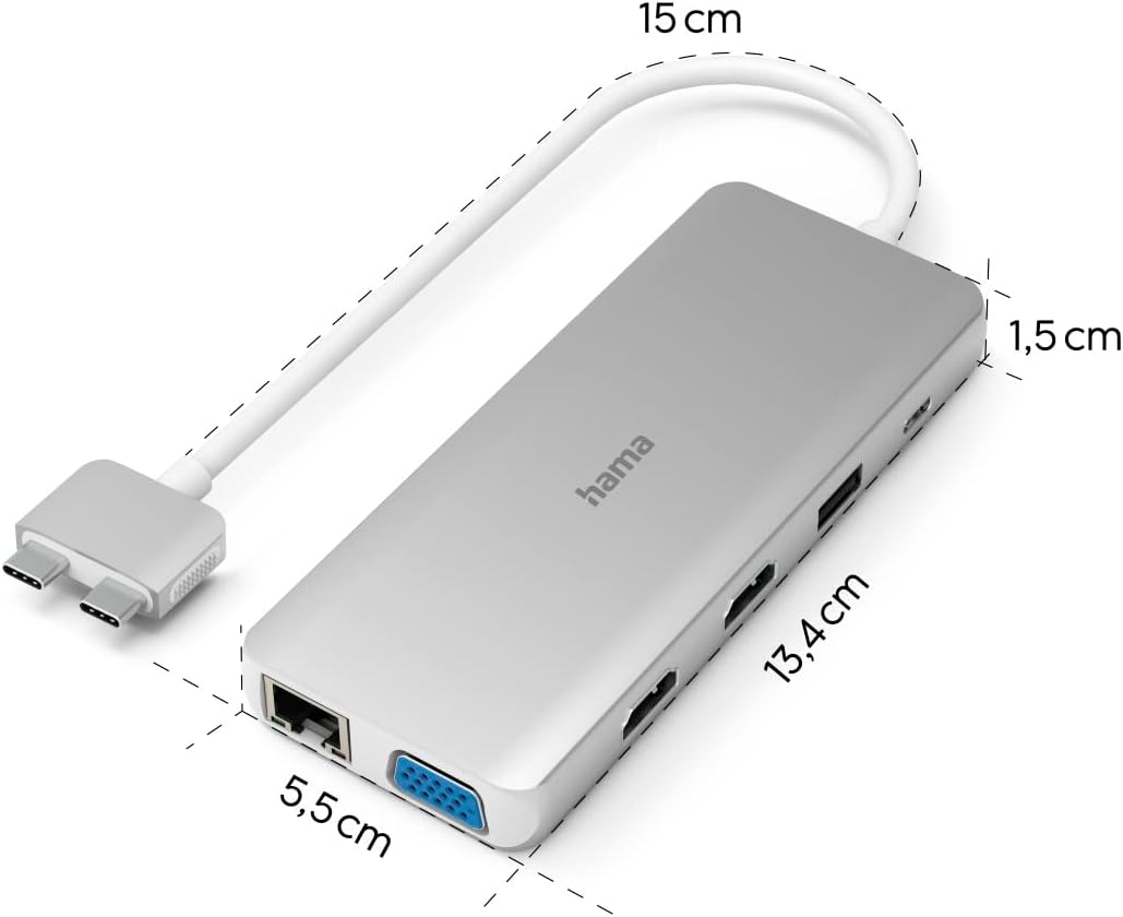Hama USB C Hub 12 Ports Dockingstation für Apple MacBook Pro/Air (2x HDMI, 1x VGA, 4x USB-A, 1x USB-