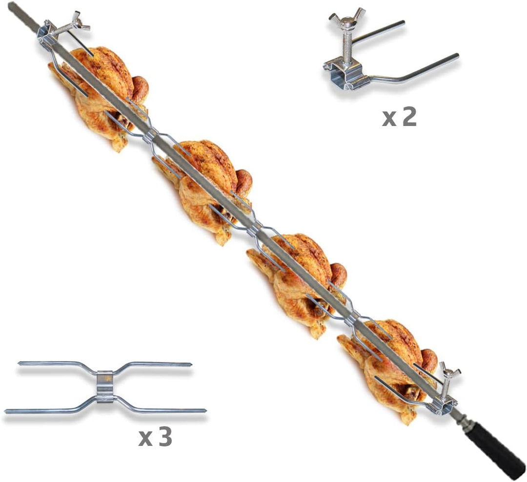 Hühnerspiess-Set aus Stahl, für professionelle Grills, Universal-Ersatzteil mit 3 Doppelklammern und