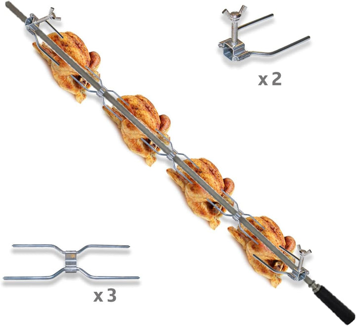 Hühnerspiess-Set aus Stahl, für professionelle Grills, Universal-Ersatzteil mit 3 Doppelklammern und