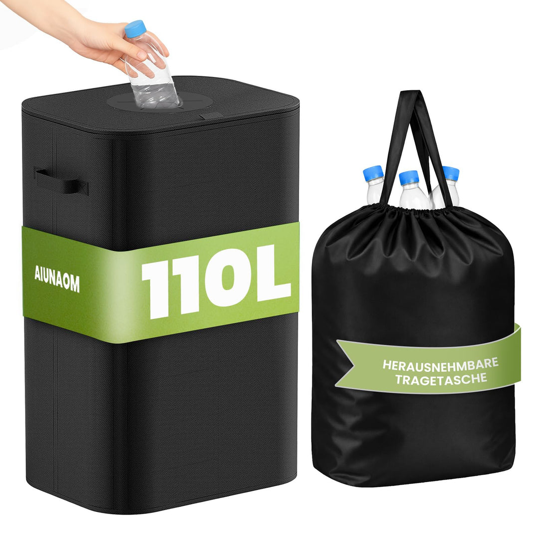 110L Gross Pfandflaschen Sammelbehälter mit Deckel & Tragetaschen,pfandflaschen behälter,Leergut sam