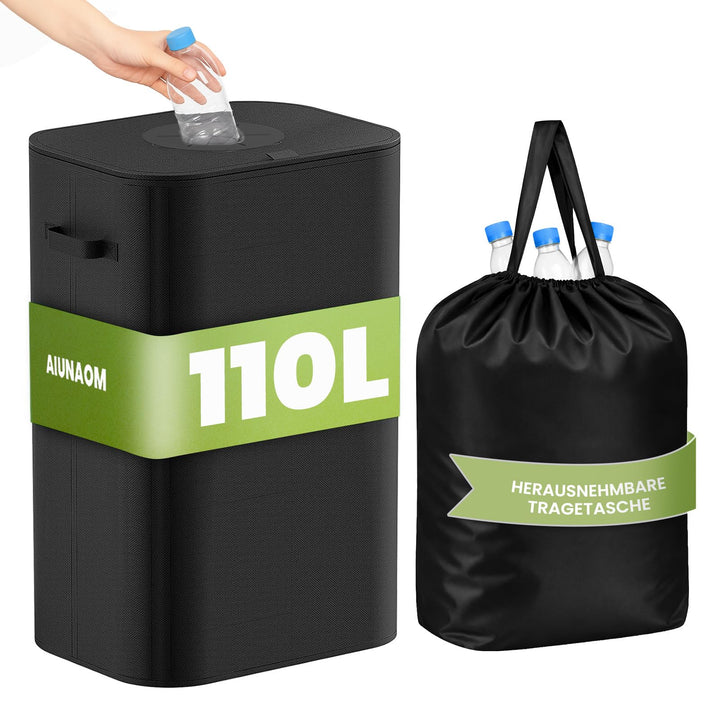 110L Gross Pfandflaschen Sammelbehälter mit Deckel & Tragetaschen,pfandflaschen behälter,Leergut sam