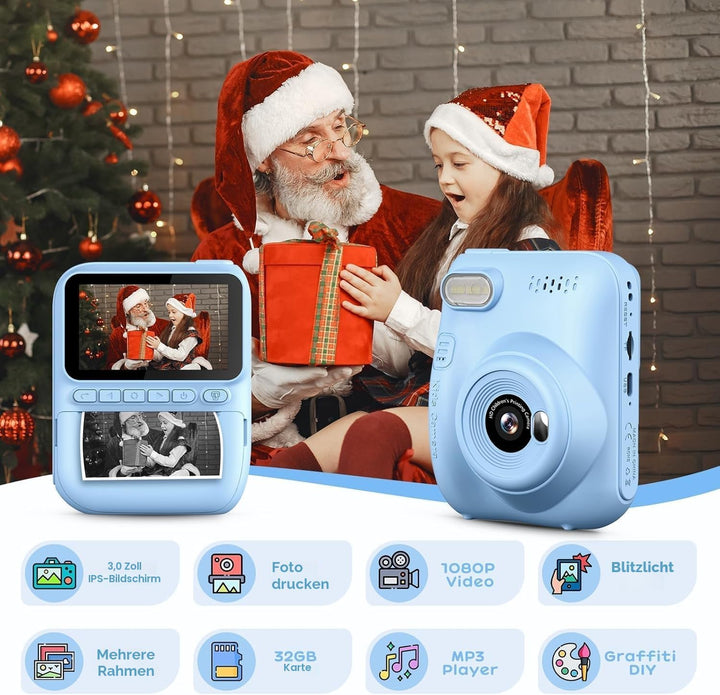 GREENKINDER Sofortbildkamera Kinder,14MP 3.0 Zoll Bildschirm Kinderkamera Sofortbildkamera mit 32G K