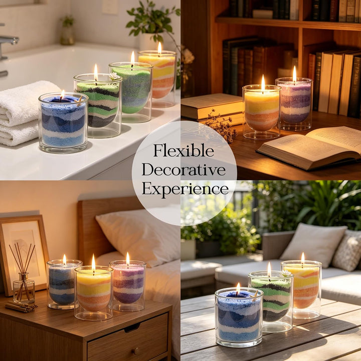 CandHeal Kerzensand mit Dochte &amp; Glas, Rose Pearled Candle | Romantik &amp; Wohlfühlen, 3-farbiger pflan