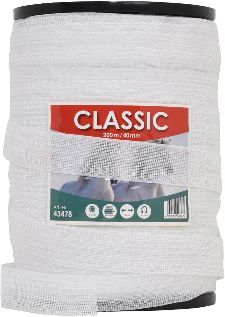 VOSS.farming Weidezaunband 40mm Classic 8 x 0,16 NIRO, weiss, Weidezaun und Elektrozaun Band, Elektr