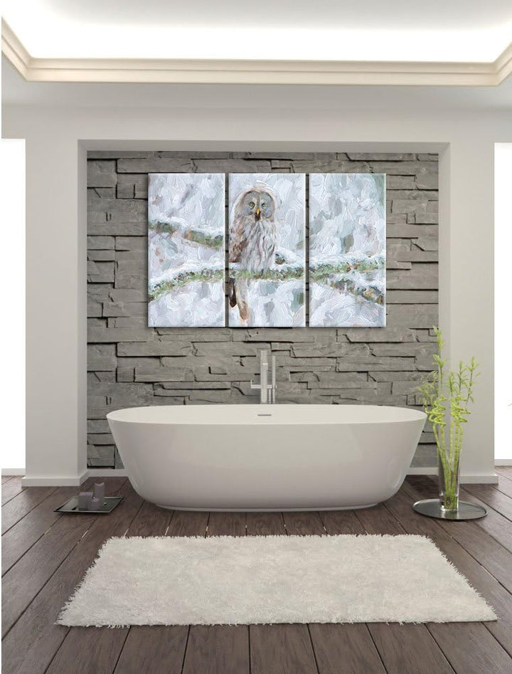 Pixxprint Eule auf AST als Leinwandbild/Grösse: 3 Teilig (120x80) cm/Wandbild/Kunstdruck/fertig besp