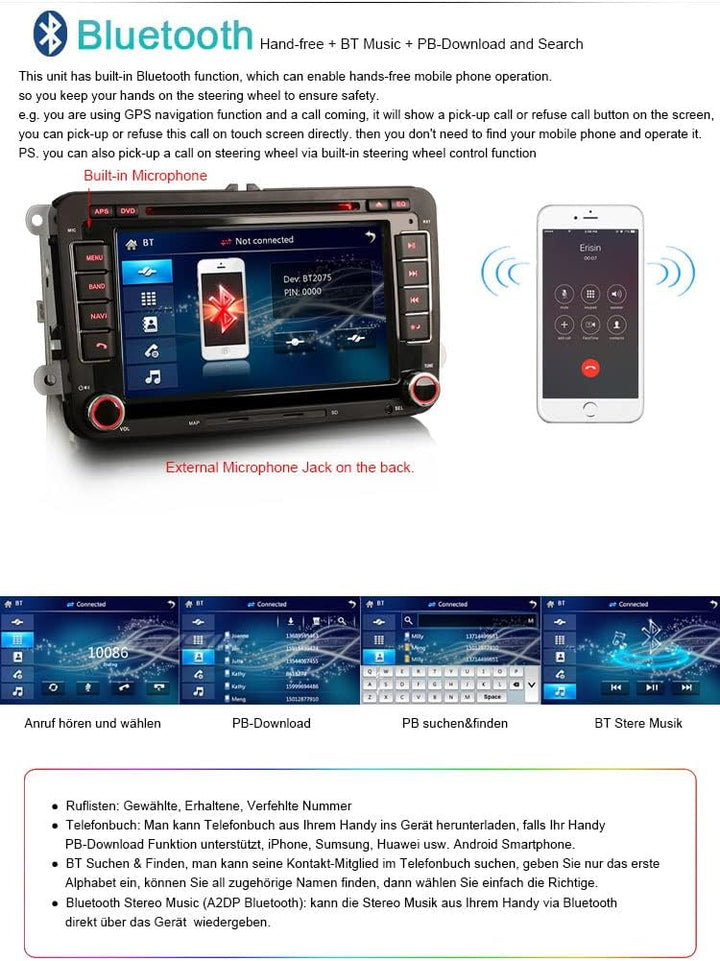 Erisin 7 Zoll Autoradio DVD Multimedia Player Touchscreen für VW Golf MK5 6 Passat Caddy Polo Tiguan