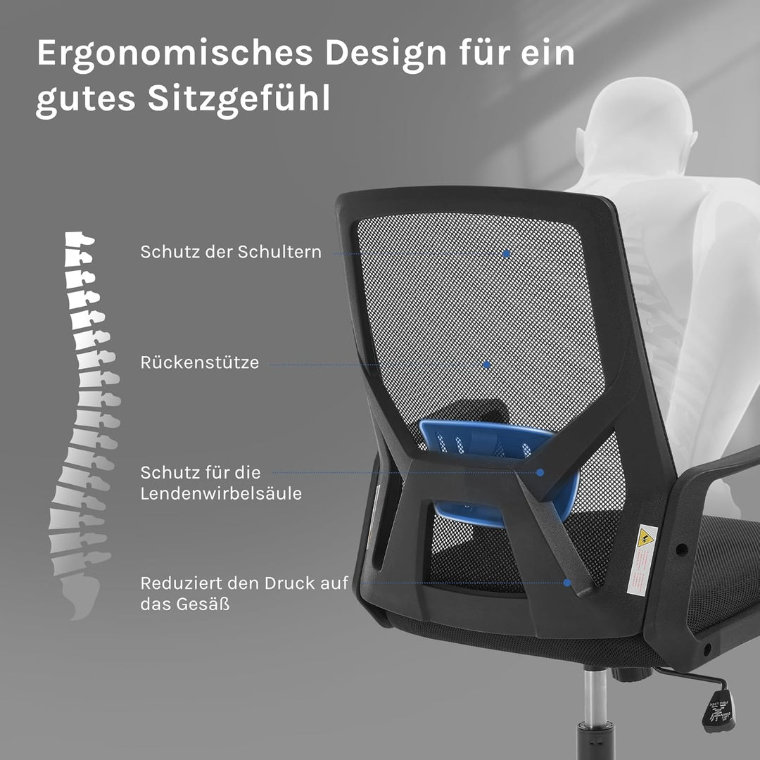 Ergonomischer Bürostuhl, Computerstuhl mit Faltbarer Rückenlehne, Höhenverstellbarer Arbeitsstuhl Dr