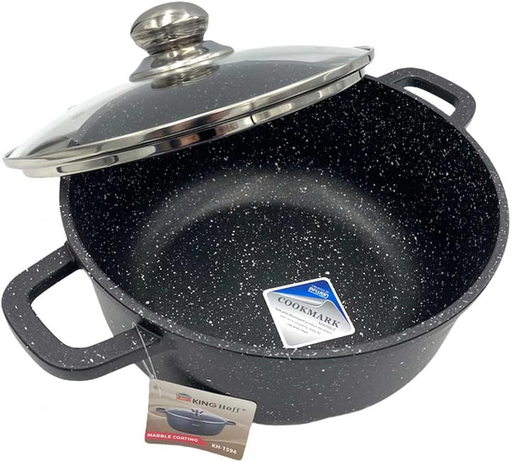 Marmor Töpf Kochtopf 1,3L 16cm mit Glasdeckel Marmorbeschichtung KINGHOFF (Ø16cm), Ø16cm
