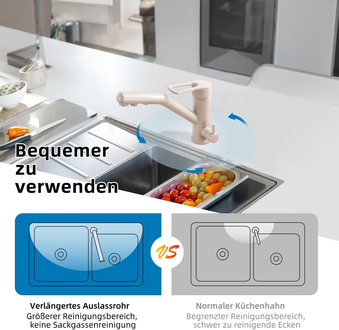 Zeffrary 3-Wege-Küchenarmatur, 360° drehbarer Küchenarmatur, Spültischarmatur mit flexiblem Auslauf,