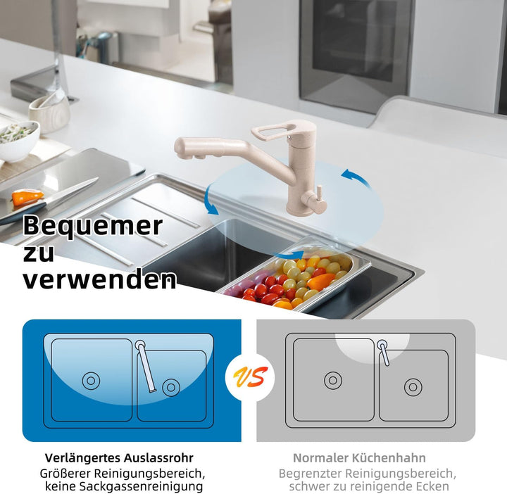 Zeffrary 3-Wege-Küchenarmatur, 360° drehbarer Küchenarmatur, Spültischarmatur mit flexiblem Auslauf,