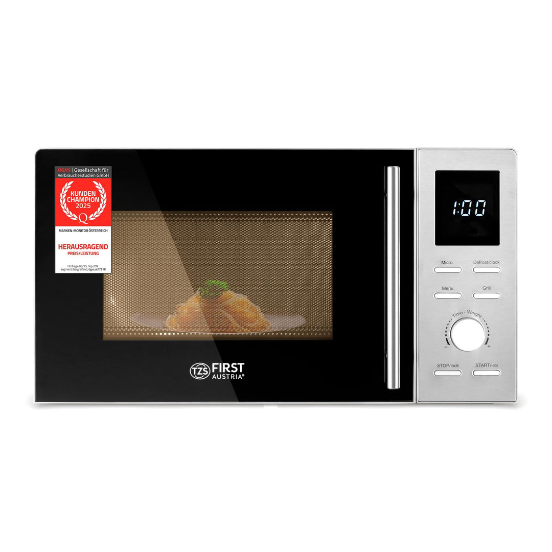 TZS First Austria 2-in-1 Mikrowelle mit Grill, 700W, 900W Grill, digital, 20L Kapazität, LED-Display