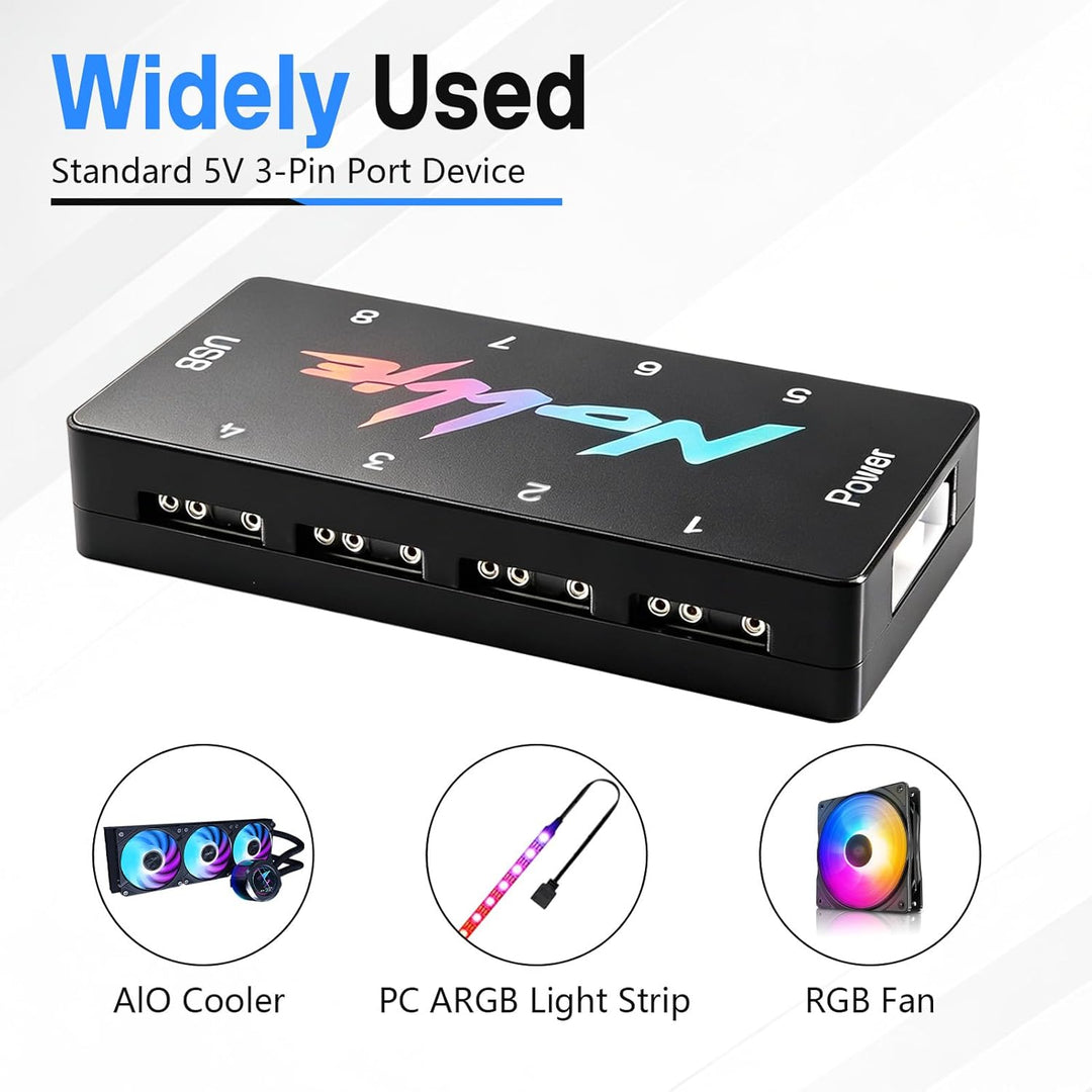 8-Port Signal RGB-Controller für PC, 5V 3-Pin SATA-gespeister ARGB-Controller PC-Beleuchtungs-Hub, F