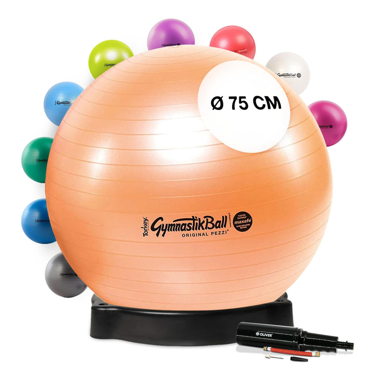 PEZZI - Gymnastikball Original Pezziball MAXAFE 75cm mit Ballschale & Oliver Rapid Pumpe – Sitzball