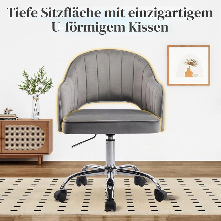 Homeoffice Stuhl, Schreibtischstuhl, Drehstuhl, Höhenverstellbar, Samt, Ergonomischer, für Arbeitszi