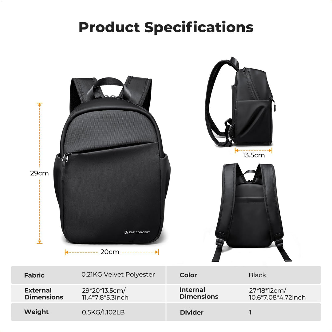 K&F CONCEPT Täglicher Kamerarucksack, Fotorucksack Klein Tragbar mit Verstellbarem Schultergurt für