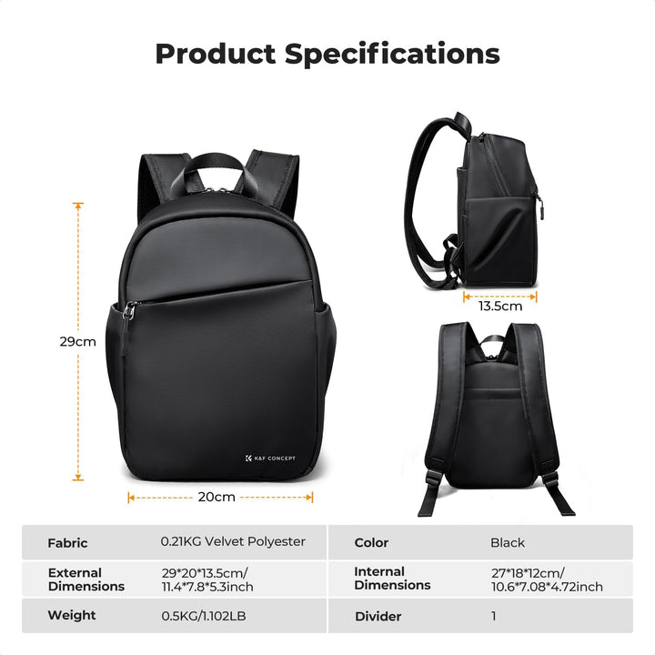 K&F CONCEPT Täglicher Kamerarucksack, Fotorucksack Klein Tragbar mit Verstellbarem Schultergurt für