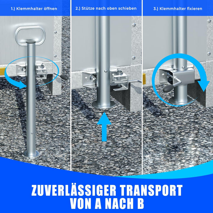 AUTOLIGHT 24 2 x Anhänger Stützen mit Klemmschellen und Schrauben Set Anhängerstützen mit Halterung