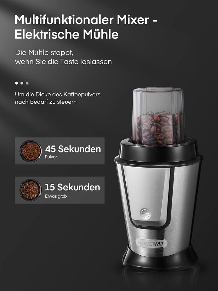 HOUSNAT Smoothie Maker To Go, 500W Standmixer Mixer Kaffeemühle 280ml, Blender Elektrisch mit 2 Trit