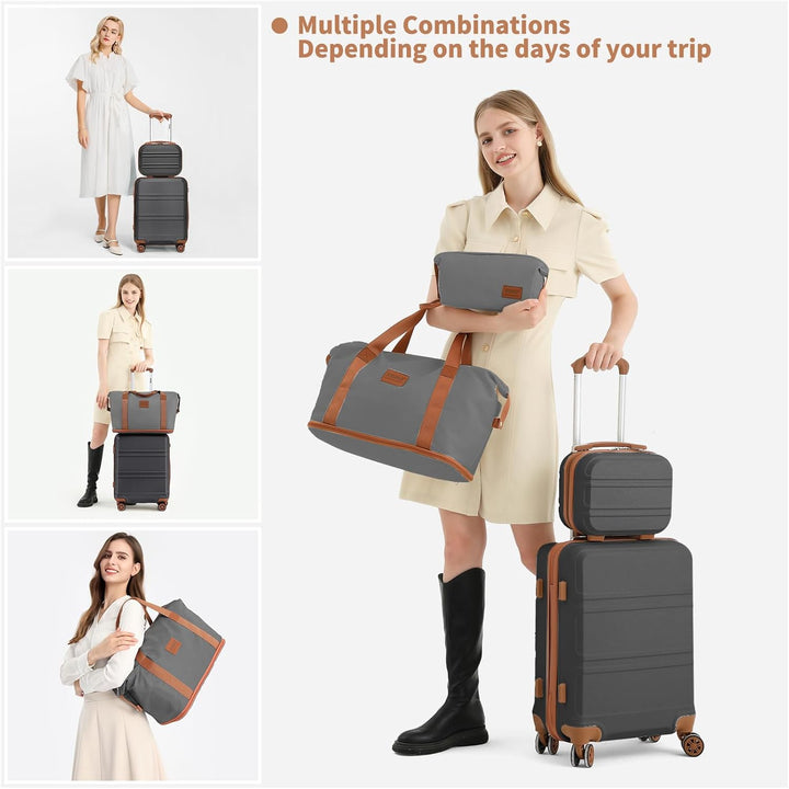 KONO Reisekoffer Set Gepäcksets 4 Teilig Kofferset, 55cm Handgepäck mit Beautycase Kosmetikkoffe mit