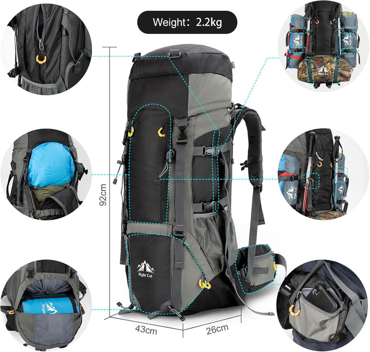 Night Cat Wanderrucksack 70L 90L Rucksack: Trekkingrucksack Reiserucksack Herren Damen Atmungsaktiv