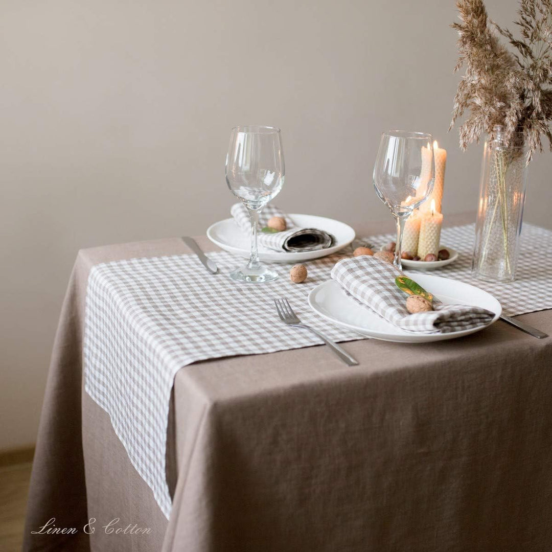 Linen &amp; Cotton Tischdecke Stoff Tischtuch Tischwäsche Hygge -100% Leinen, Beige (100 x 140 cm) Mitte
