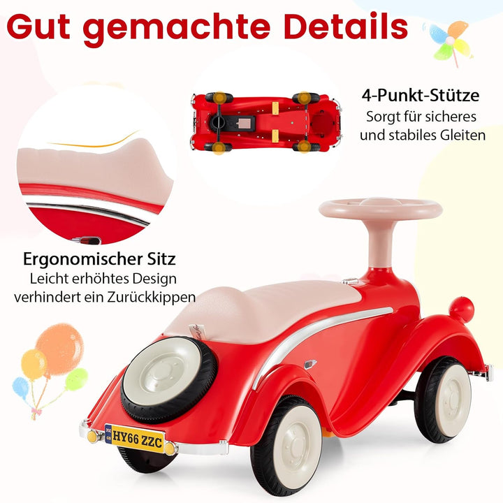 GOPLUS Kinder Rutschauto, Retro Classic Schiebeauto, Kinder Rutschfahrzeug mit Lenkrad, Hupe, LED-Sc