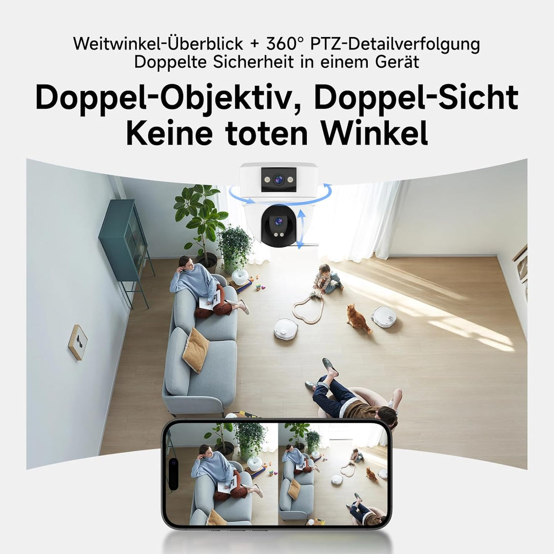 VSTARCAM 6MP Doppelobjektiv Überwachungskamera Innen, Deckenmontage, 2,4G/5G Dualband WiFi, 360° PTZ