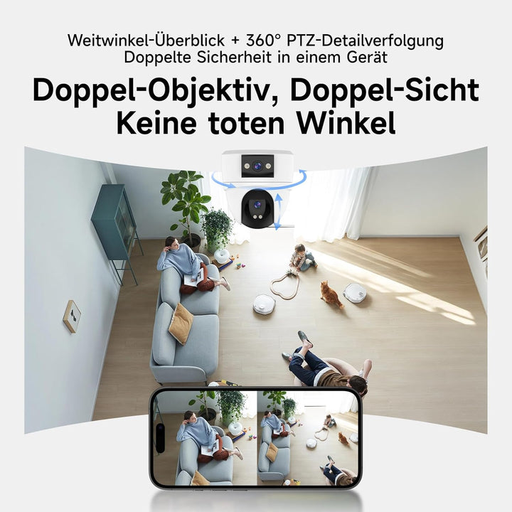 VSTARCAM 6MP Doppelobjektiv Überwachungskamera Innen, Deckenmontage, 2,4G/5G Dualband WiFi, 360° PTZ