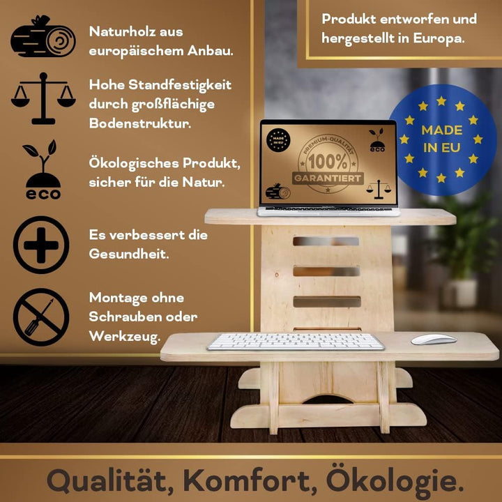 Stehschreibtisch Aufsatz | Stehpult Holz| Standing Desk | Ständer | Schreibtischaufsatz Holz | Stehp