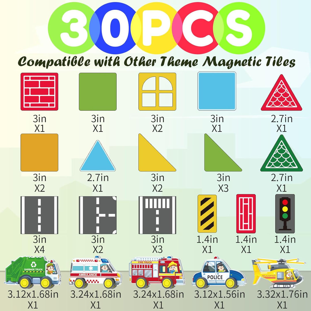 Oriate Stadt Magnetische Magnet Bausteine Spielzeug Set，Rollende Cars Kompatibel Mit Magnetbausteine