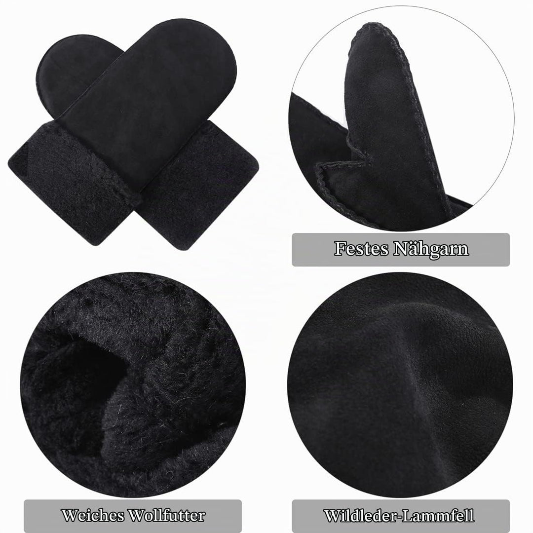 Harssidanzar Damen Fäustlinge,Winter Schaffell Lammfell beheizte warme pelzige Stulpenhandschuhe Led
