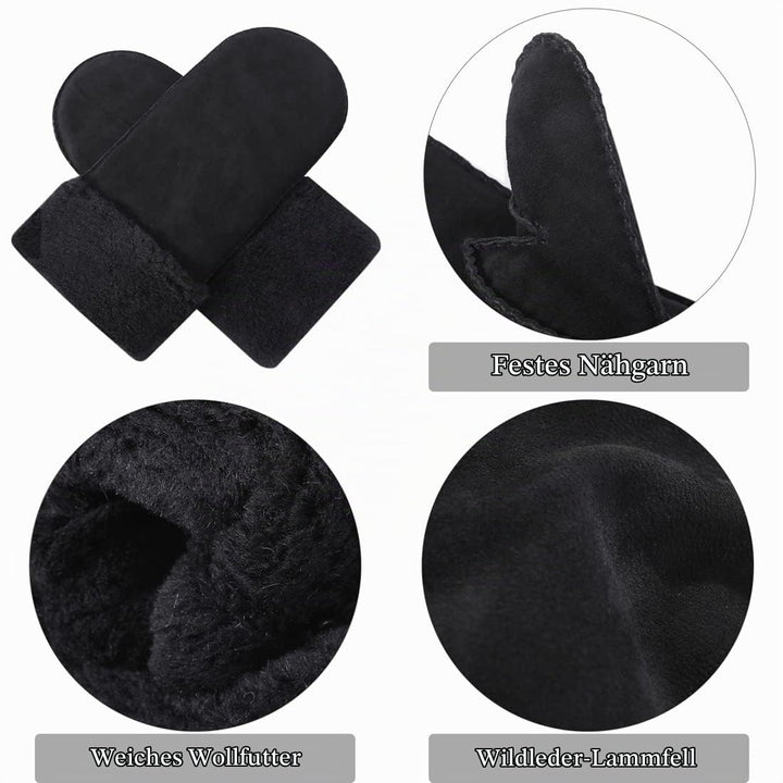 Harssidanzar Damen Fäustlinge,Winter Schaffell Lammfell beheizte warme pelzige Stulpenhandschuhe Led