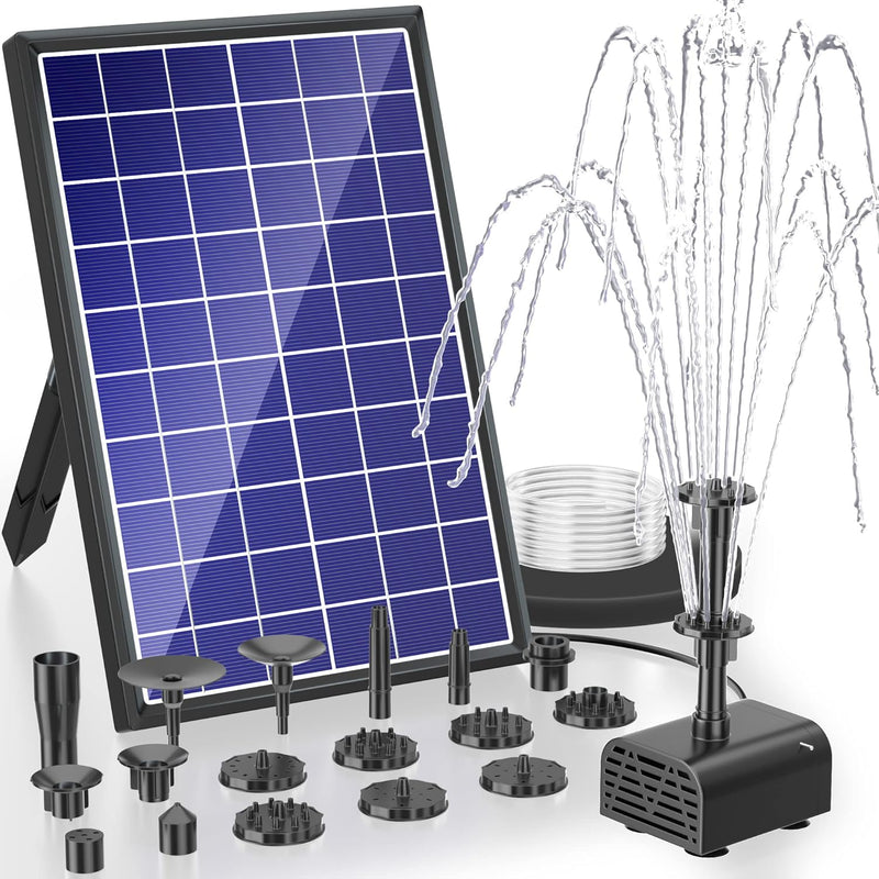 Biling Solar-Springbrunnen mit 7W Solar-Panel, eingebauter 1500 mAh Batterie, Solar-Teichpumpe, Sola