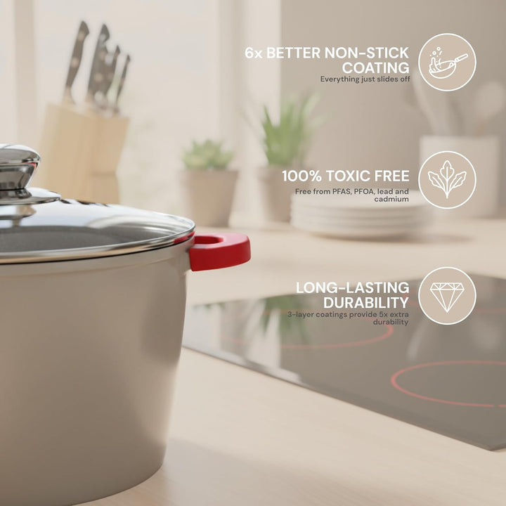 Royal Swiss® Induktionskochtopf – Induktionspfanne mit abnehmbaren Griffen – Ø 28 cm/10 Liter – Supp