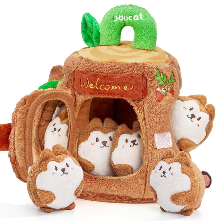 JoyCat Baby Spielzeug 6-12 Monate, Montessori BabySpielzeug Baumhaus | 5 Plüsch Eichhörnchen, Rassel