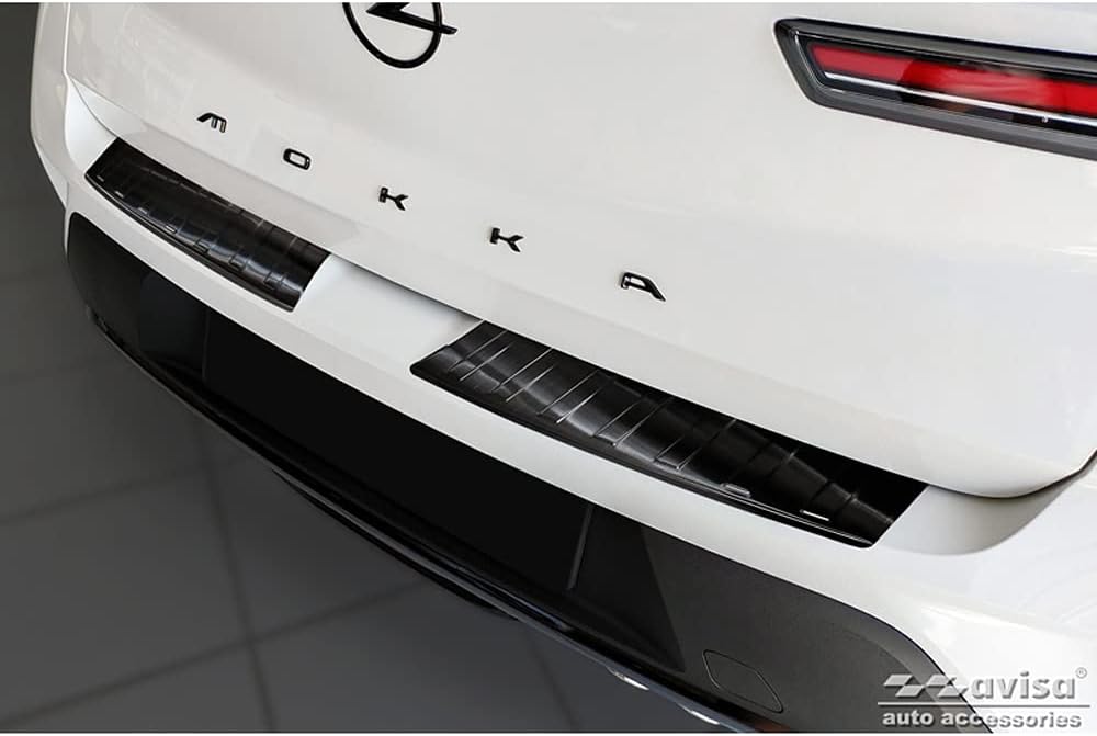 Schwarz Edelstahl Heckstossstangenschutz kompatibel mit Opel Mokka II 2020- 'Ribs' (2-teilig)