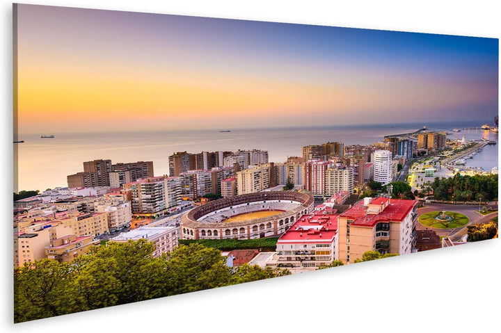 Bild Bilder auf Leinwand Malaga Spanien beginnt die Skyline zum Mittelmeer Wandbild Poster Leinwandb
