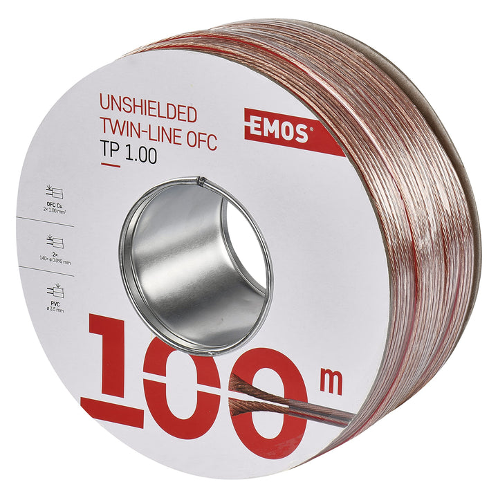 EMOS Lautsprecherkabel OFC 2 x 1,0 mm2, 100 Meter HiFi Audio Boxenkabel aus reinem Kupfer für Lautsp