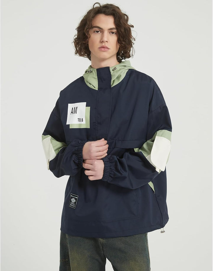GURUNVANI Lässiger Kapuzenpullover mit Langen Ärmeln, Farbblock-Pullover Marineblau S, Marineblau S