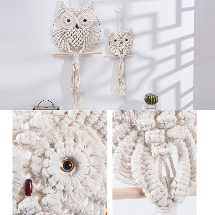 YSGLIFE Eule Makramee Wandbehang Tapisserie Wanddekoration Handgefertigt Gewebtes Boho Ornament Wand