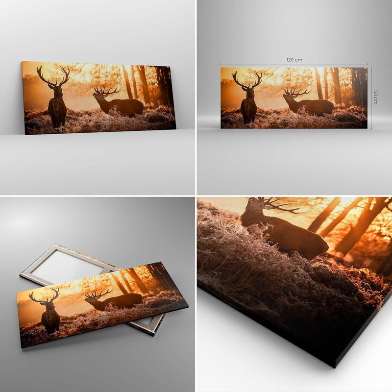 Wandbilder Dekoration Wohnzimmer Deer Heidekraut Tier Panorama Bilder auf Leinwand 120x50cm Leinwand