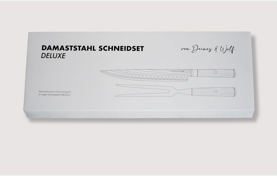 Kitchen Luxe Damast Schneidset Deluxe – Premium Tranchierbesteck mit 67-Lagen-Damastklinge HRC60 und