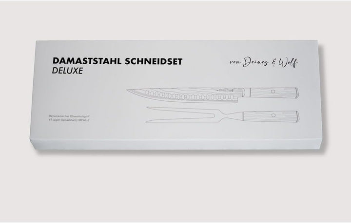 Kitchen Luxe Damast Schneidset Deluxe – Premium Tranchierbesteck mit 67-Lagen-Damastklinge HRC60 und