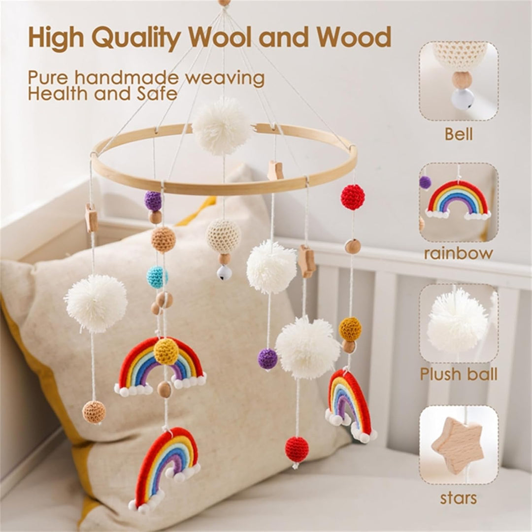 Herfair Mobiles Baby, Regenbogen Babybett Hölz Windspiele mit Bäll, Baby Mobile, Anhänger Babyzimmer