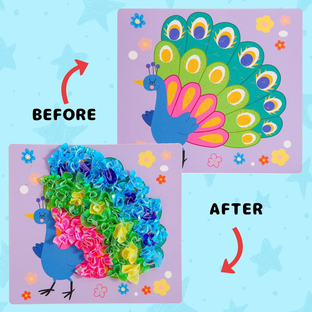 Yrinfay Poke Art Basteln Kinder - DIY 8 Tiere wie Löwe, Eule, Pfau, Marienkäfer - Tiere Bastelset Sp