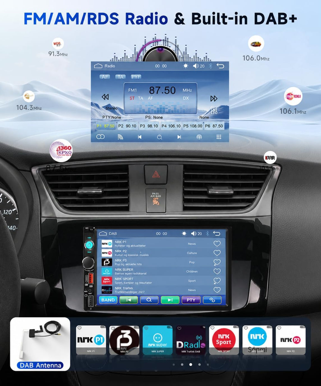 Hodozzy DAB/DAB+ Autoradio 2 Din Wireless Carplay Android Auto mit 7 Zoll IPS Bildschirm, Autoradio