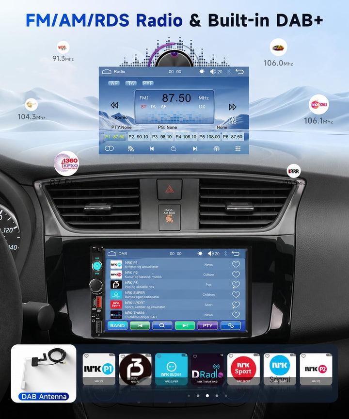 Hodozzy DAB/DAB+ Autoradio 2 Din Wireless Carplay Android Auto mit 7 Zoll IPS Bildschirm, Autoradio