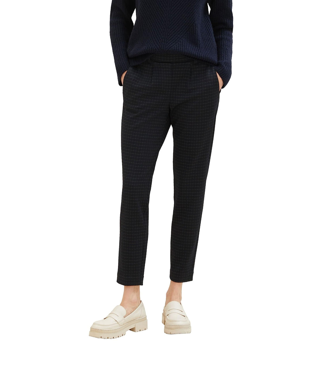 TOM TAILOR Damen Loose Fit Chino Hose 34W / 28L 19867 - Navy Check, 34W / 28L 19867 - Navy Check