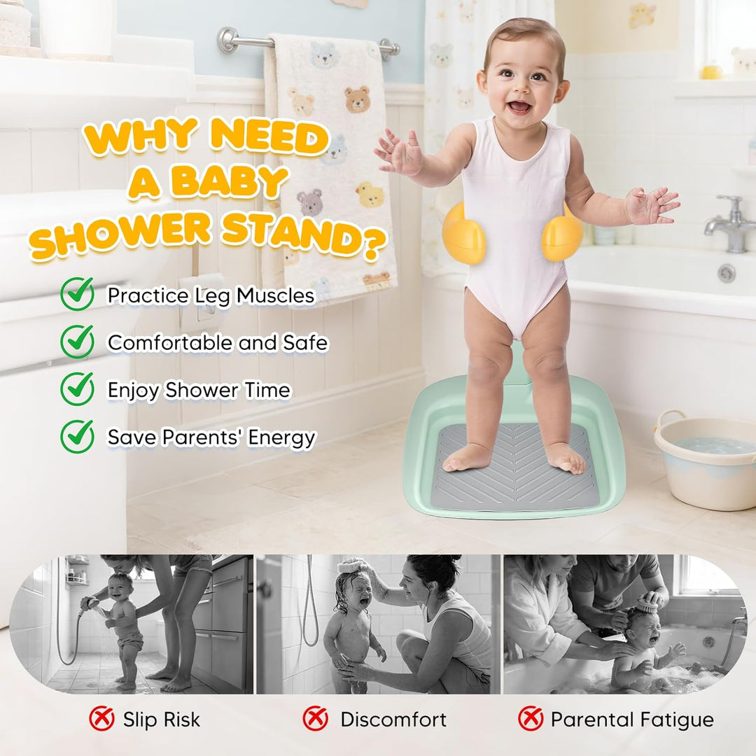 Baby Dusche Ständer, Höhenverstellung 47-62cm, Badestuhl mit Anti-Rutsch Basis & herausnehmbarem Hoc